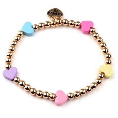 Gold Multi Heart Stretch Bead Bracelet
