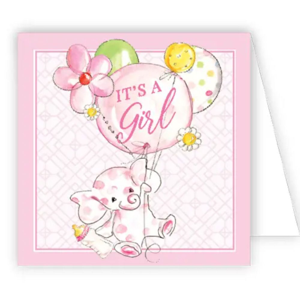 It's a Girl Elephant with Balloons Card