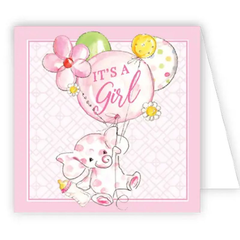 It's a Girl Elephant with Balloons Card