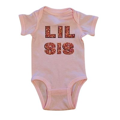 Pink Short Sleeve Lil Sis Glitter Onesie