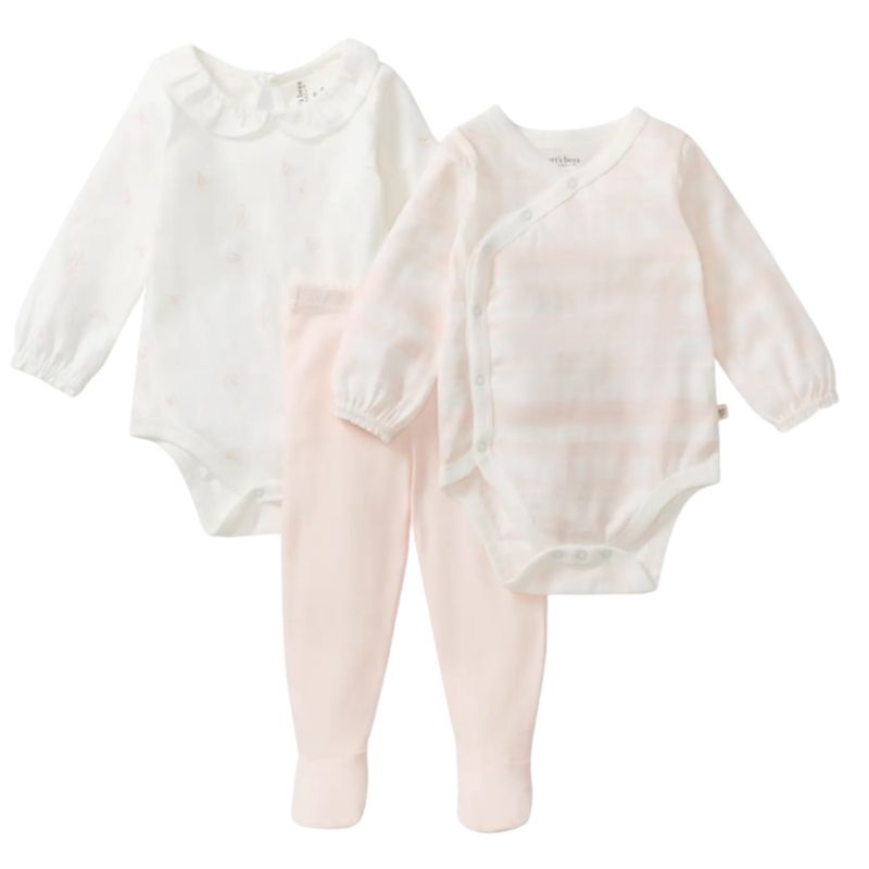 Origami Baby Girl 3-Piece Bodysuit &amp; Pants Set