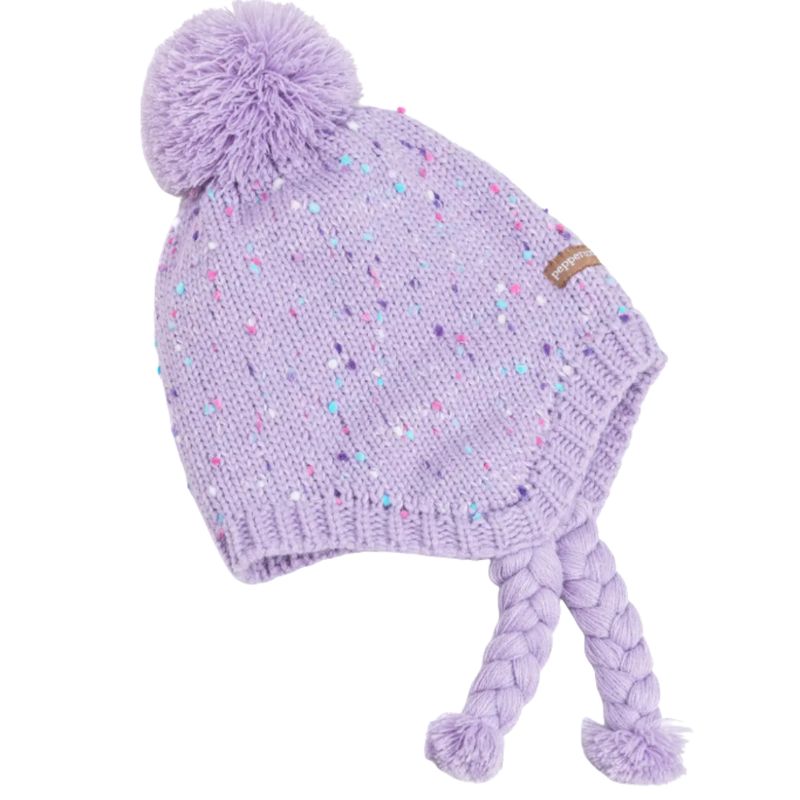 Purple Girls Specked Earflap Winter Hat with Tassels