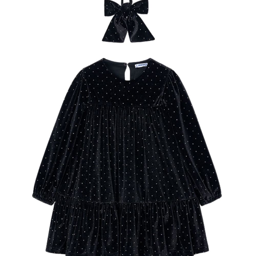 Black Velvet Dress with Hair Tie
