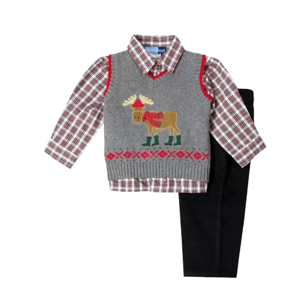 Moose Appliqued Holiday Sweater Set