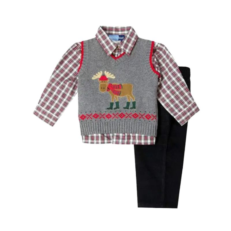 Moose Appliqued Holiday Sweater Set