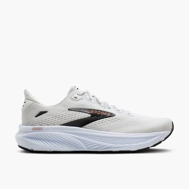 Brooks Womens Ghost 18, Color: White/Black/Rose Gold, Size: 6.5