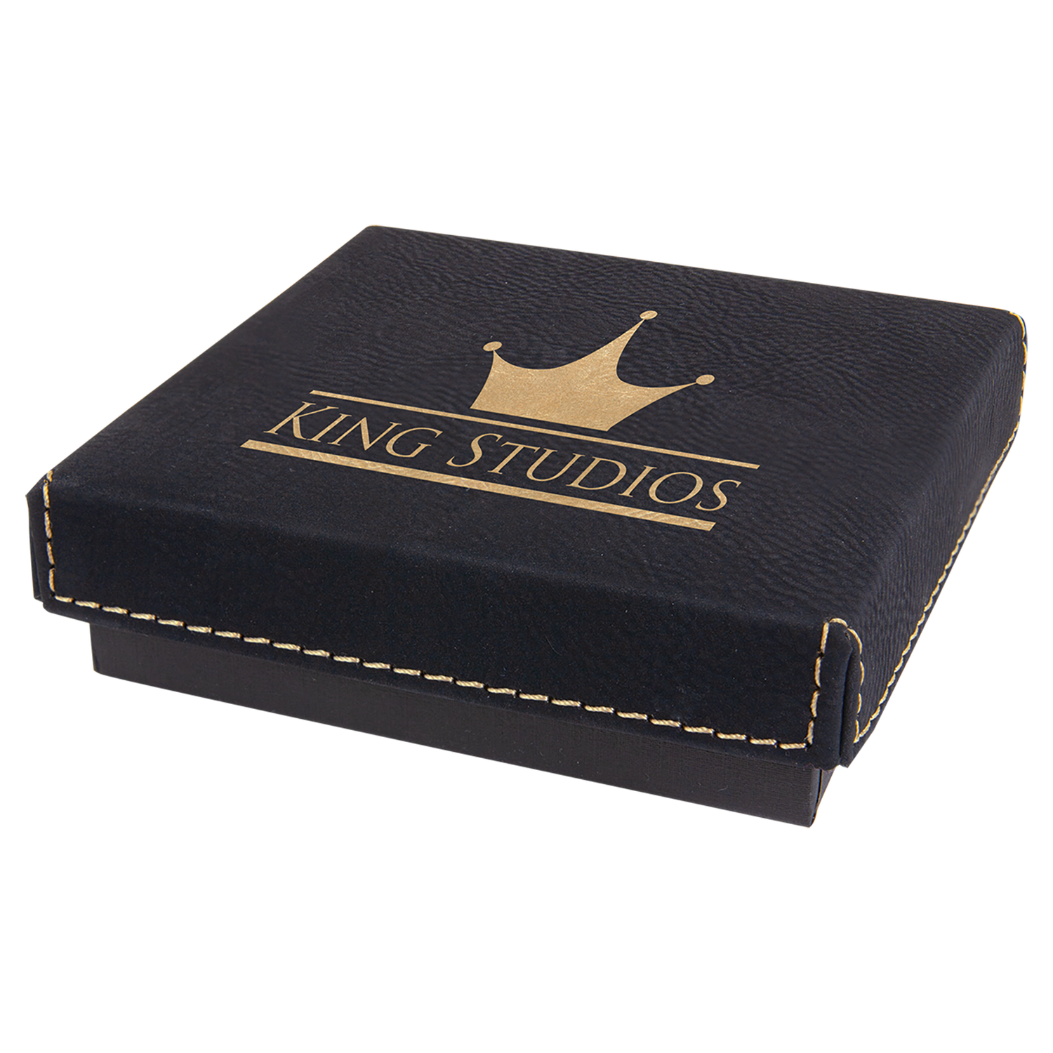 4" x 4" Black/Gold Medal Box with Laserable Leatherette Lid