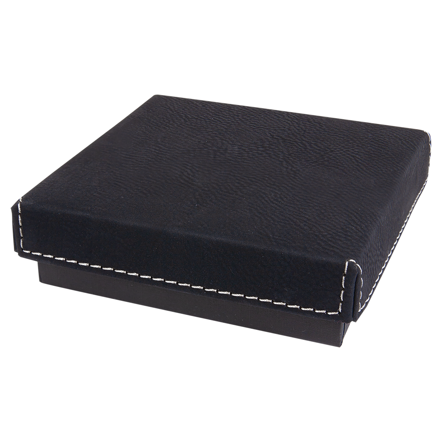 4" x 4" Black/Silver Medal Box with Laserable Leatherette Lid