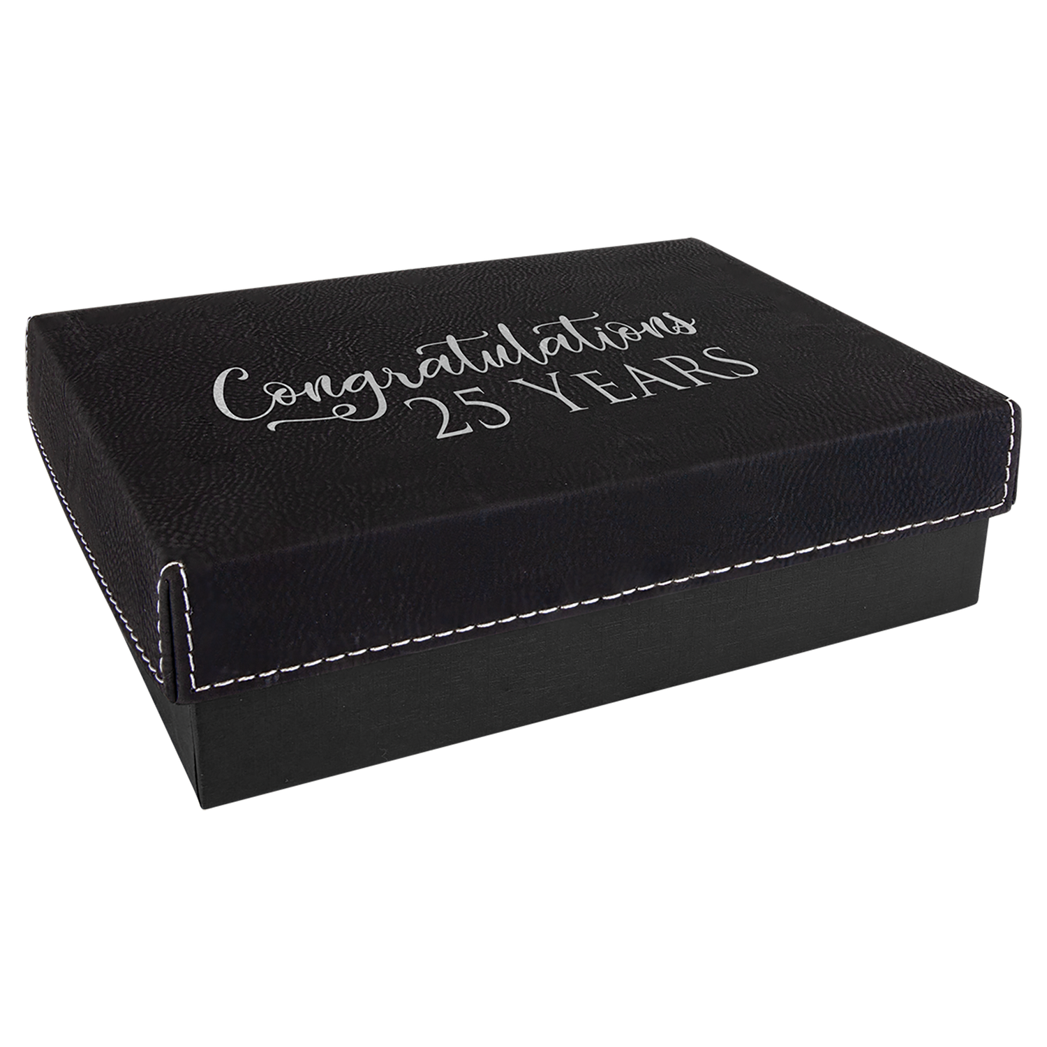 7 3 8" x 5 3/4" Black/Silver Gift Box with Laserable Leatherette Lid