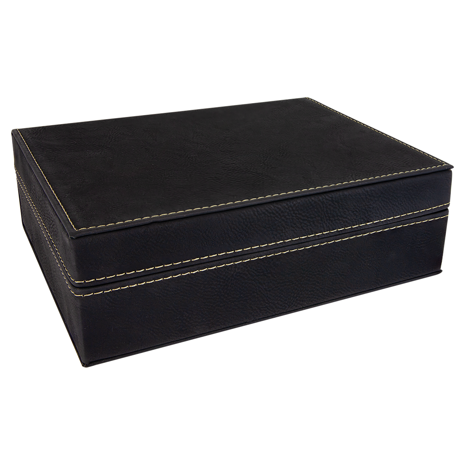 8" x 6 3/8" Black/Gold Laserable Leatherette Premium Gift Box