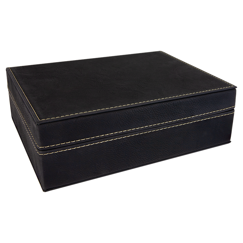 8" x 6 3/8" Black/Gold Laserable Leatherette Premium Gift Box
