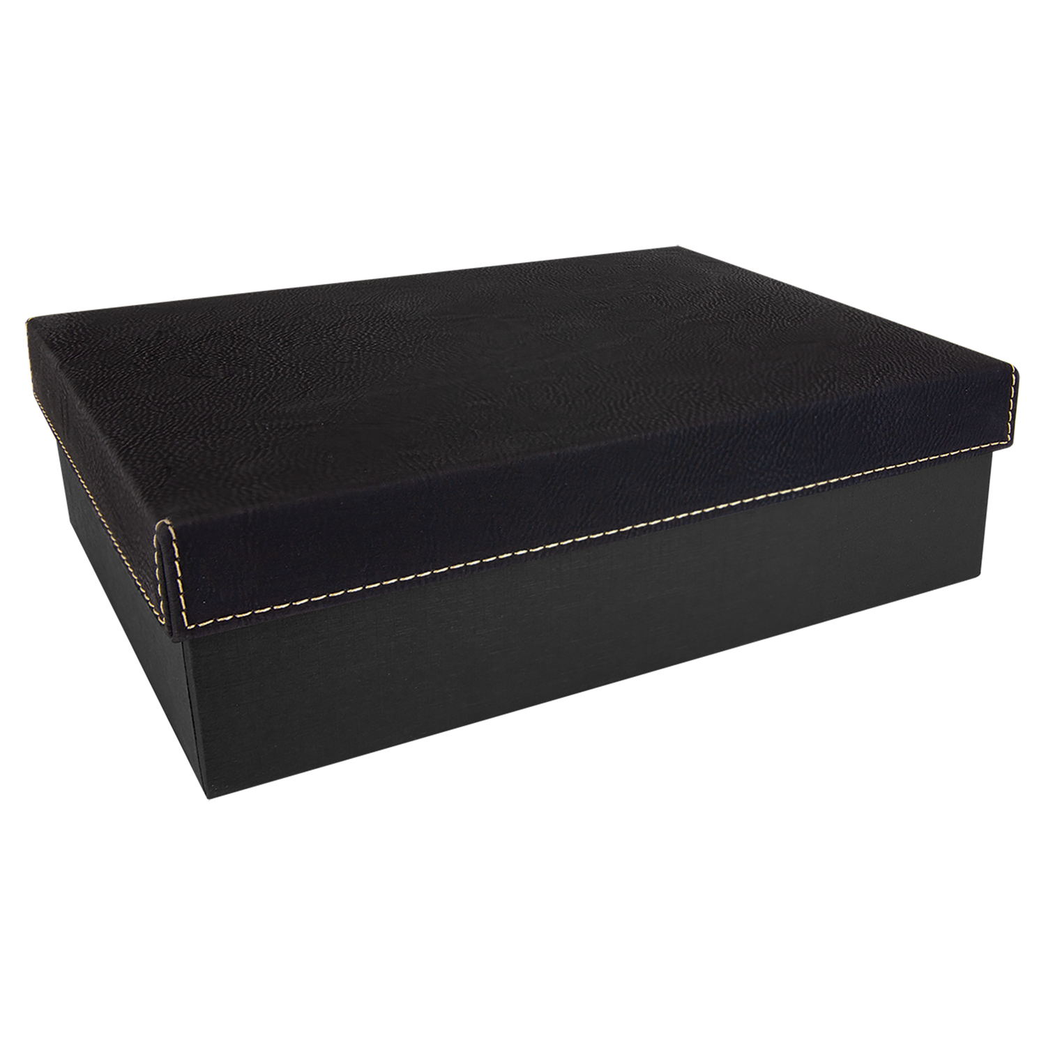 9 3/4" x 7" Black/Gold Gift Box with Laserable Leatherette Lid