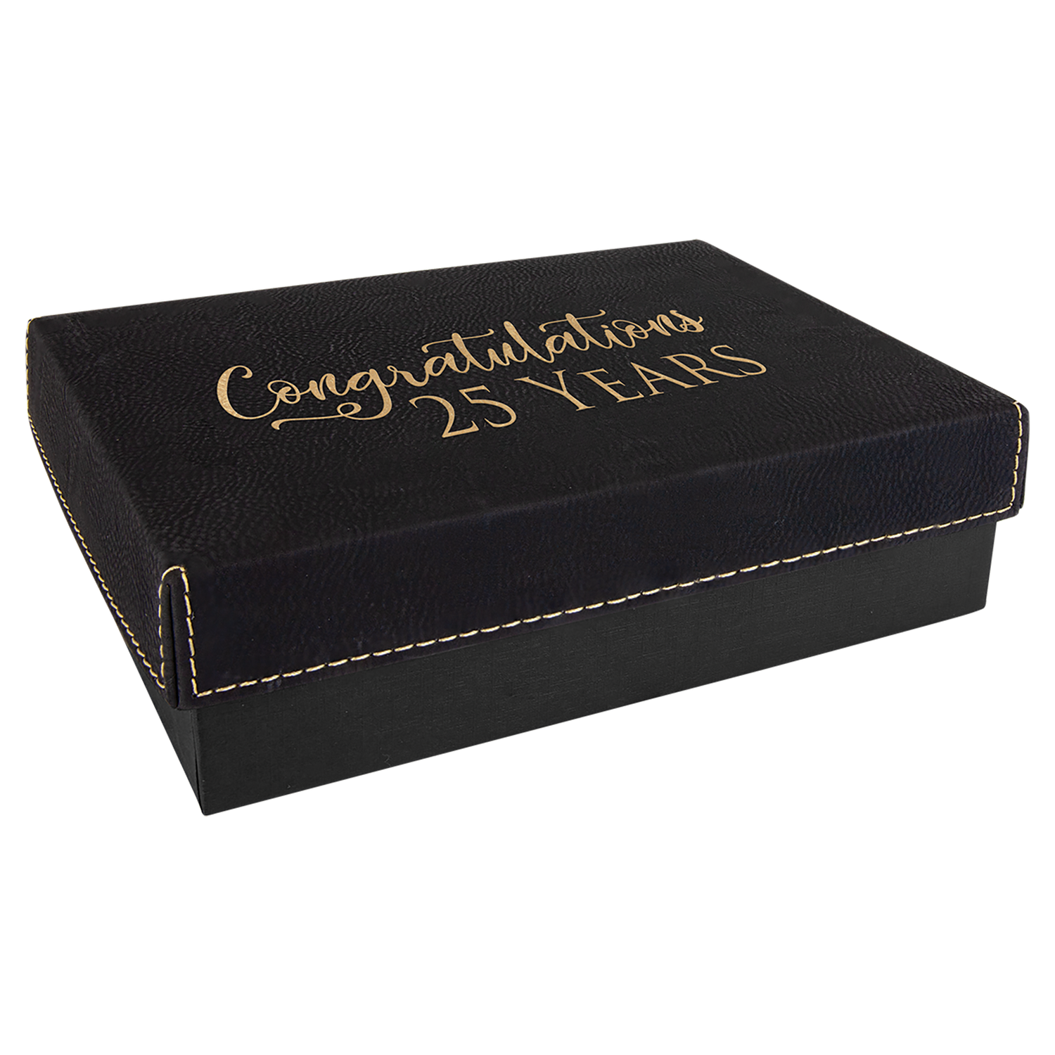 7 3/8" x 5 3/4" Black/Gold Gift Box with Laserable Leatherette Lid