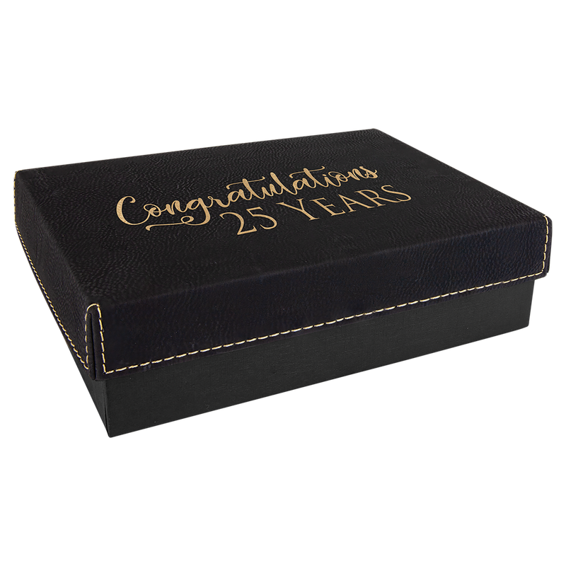 7 3/8" x 5 3/4" Black/Gold Gift Box with Laserable Leatherette Lid