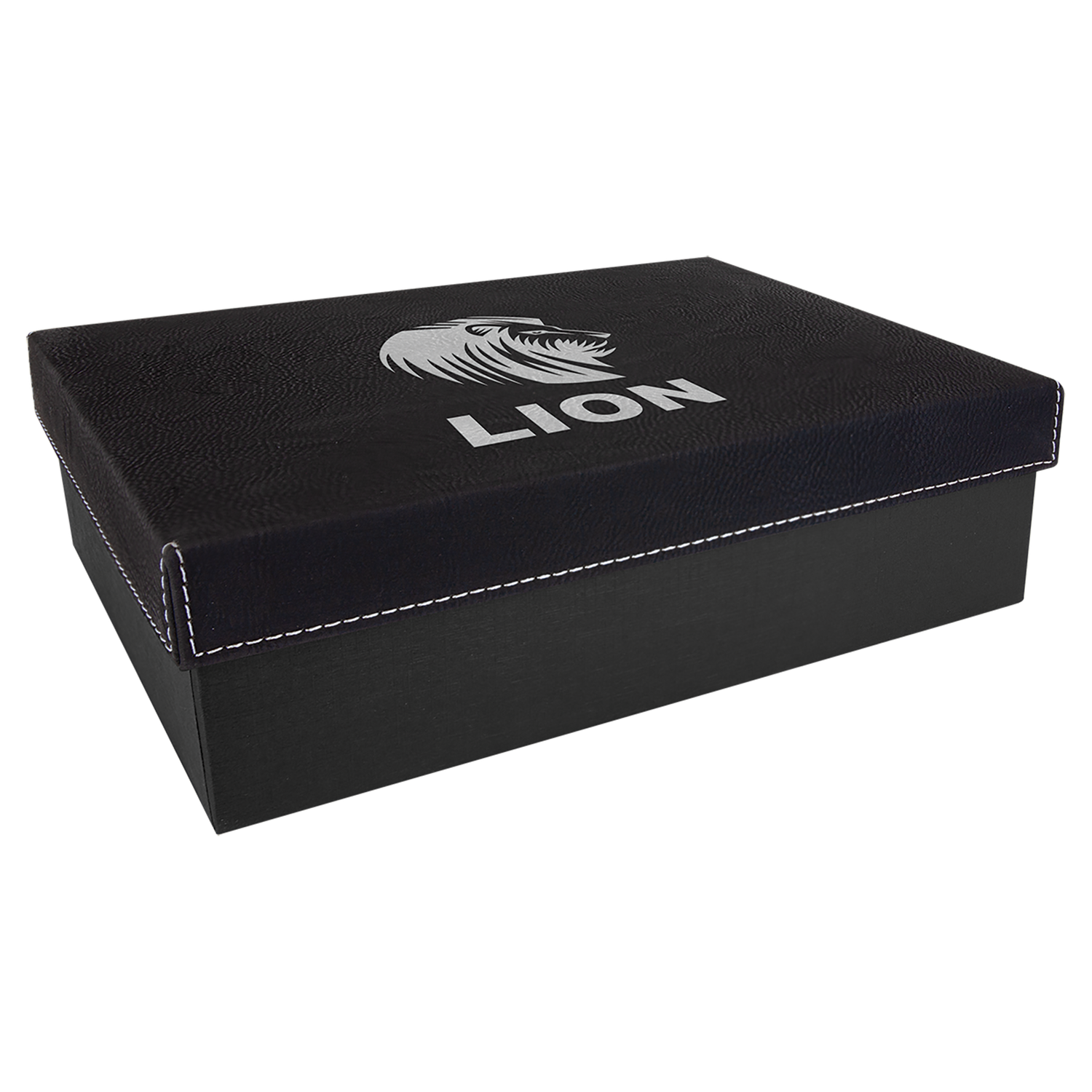 9 3/4" x 7" Black/Silver Gift Box with Laserable Leatherette Lid