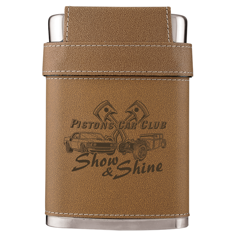 7 OZ LEATHER FLASK W/LID
