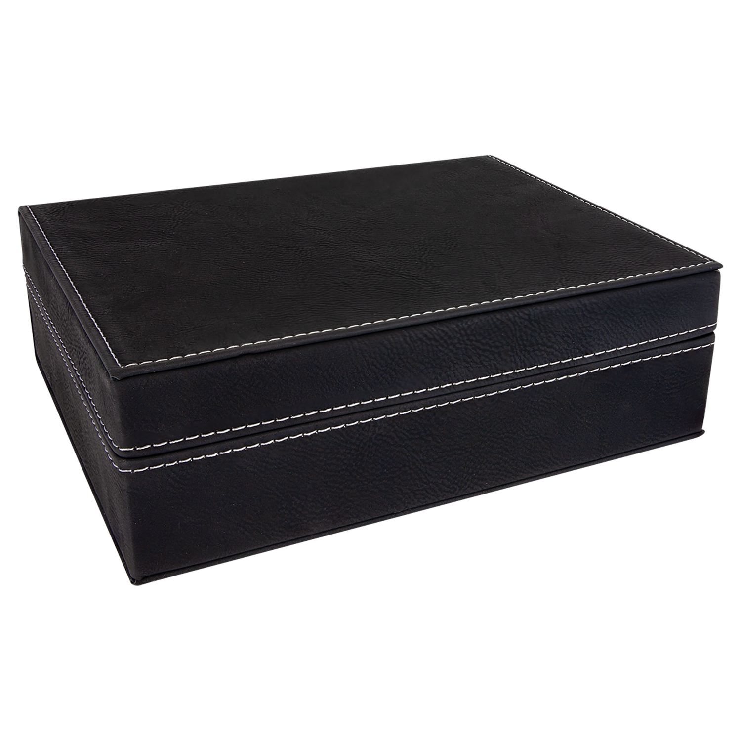 8" x 6 3/8" Black/Silver Laserable Leatherette Premium Gift Box