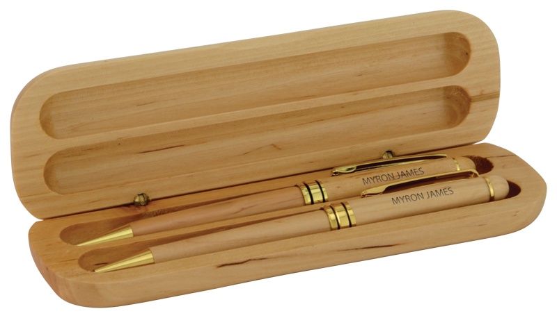 Maple Pen &amp; Pencil Set Case Double Cavity