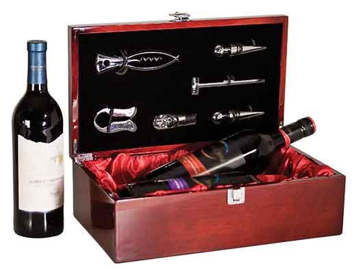 Rosewood Piano Finish Double Bottle Wine Box with Tools