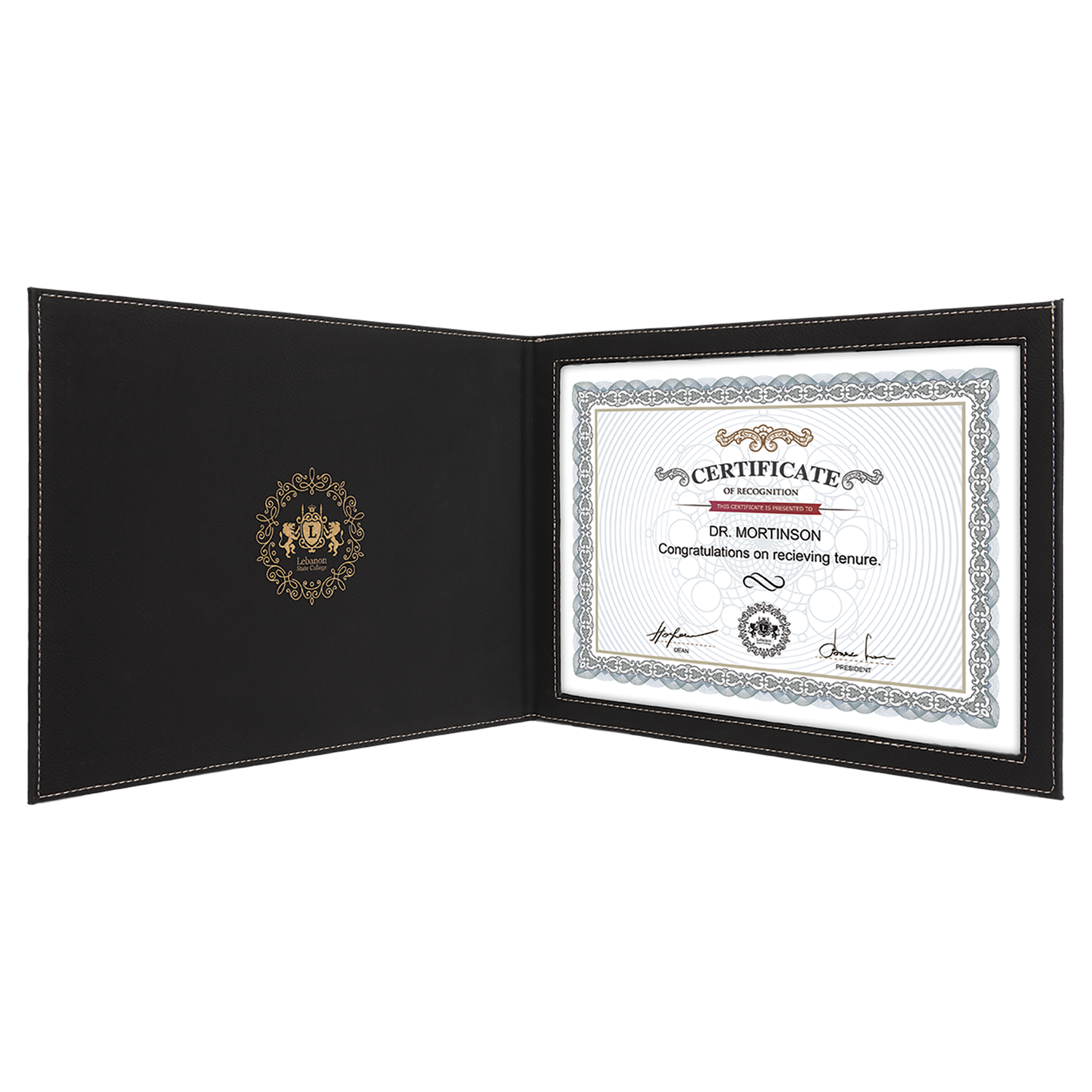 9" x 12" Laserable Leatherette Certificate Holder for 8 1/2" x 11, Color: Black/Gold