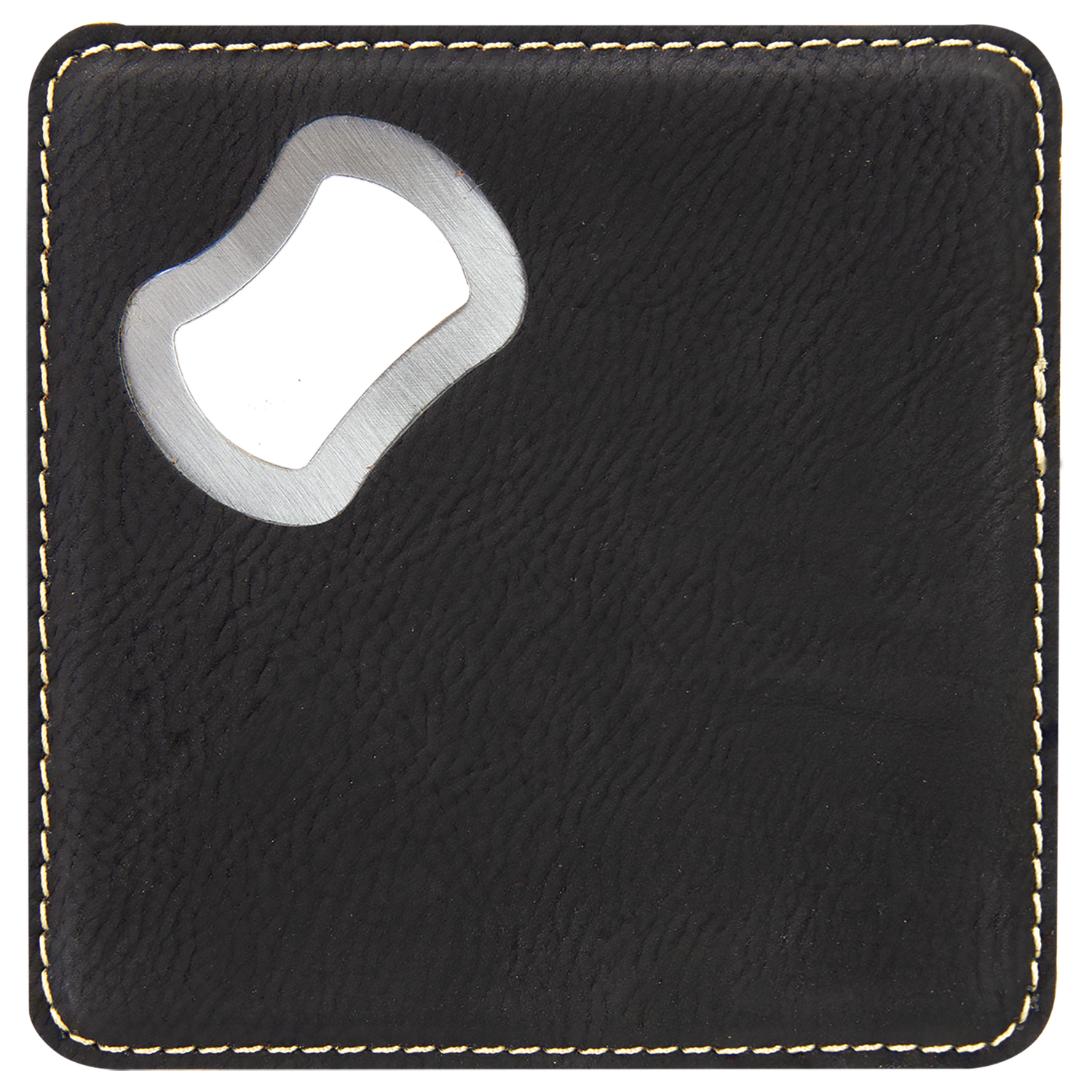 4X4 Leatherette Coaster and Bottle Opener, Color: Black/Gold