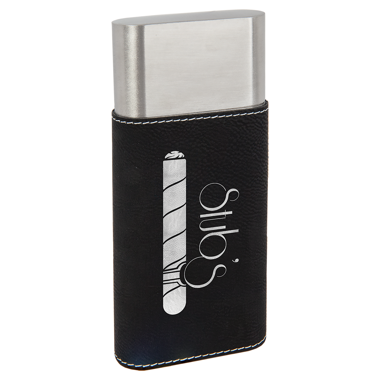 Leatherette Cigar case with Cutter, Color: Black/Silver
