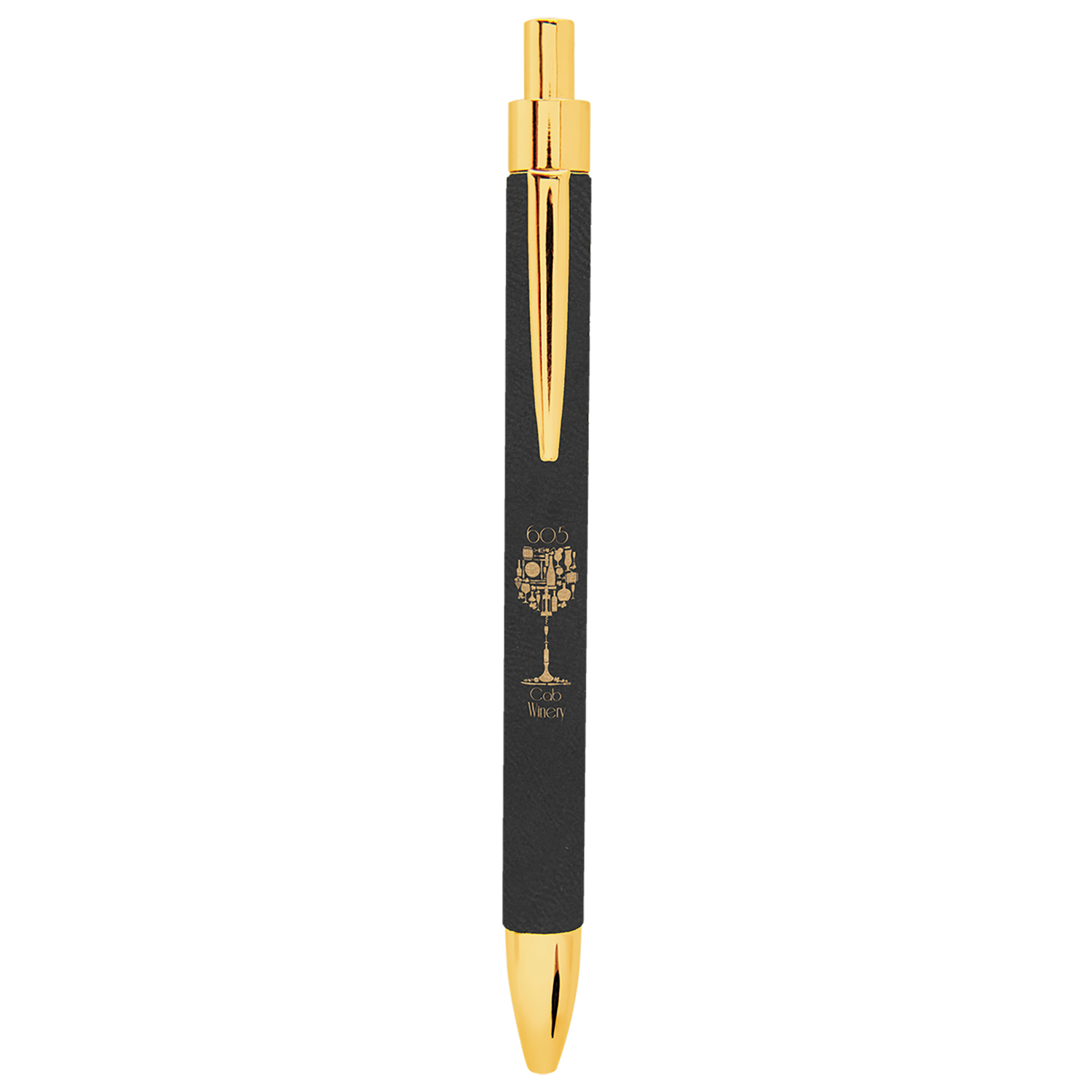 Leatherette Pen, Color: Black/Gold
