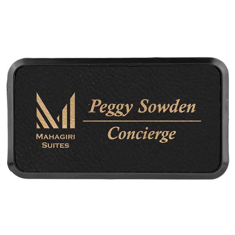 3" x 1 1/2" Laserable Leatherette Round Corner Badge &amp; Frame