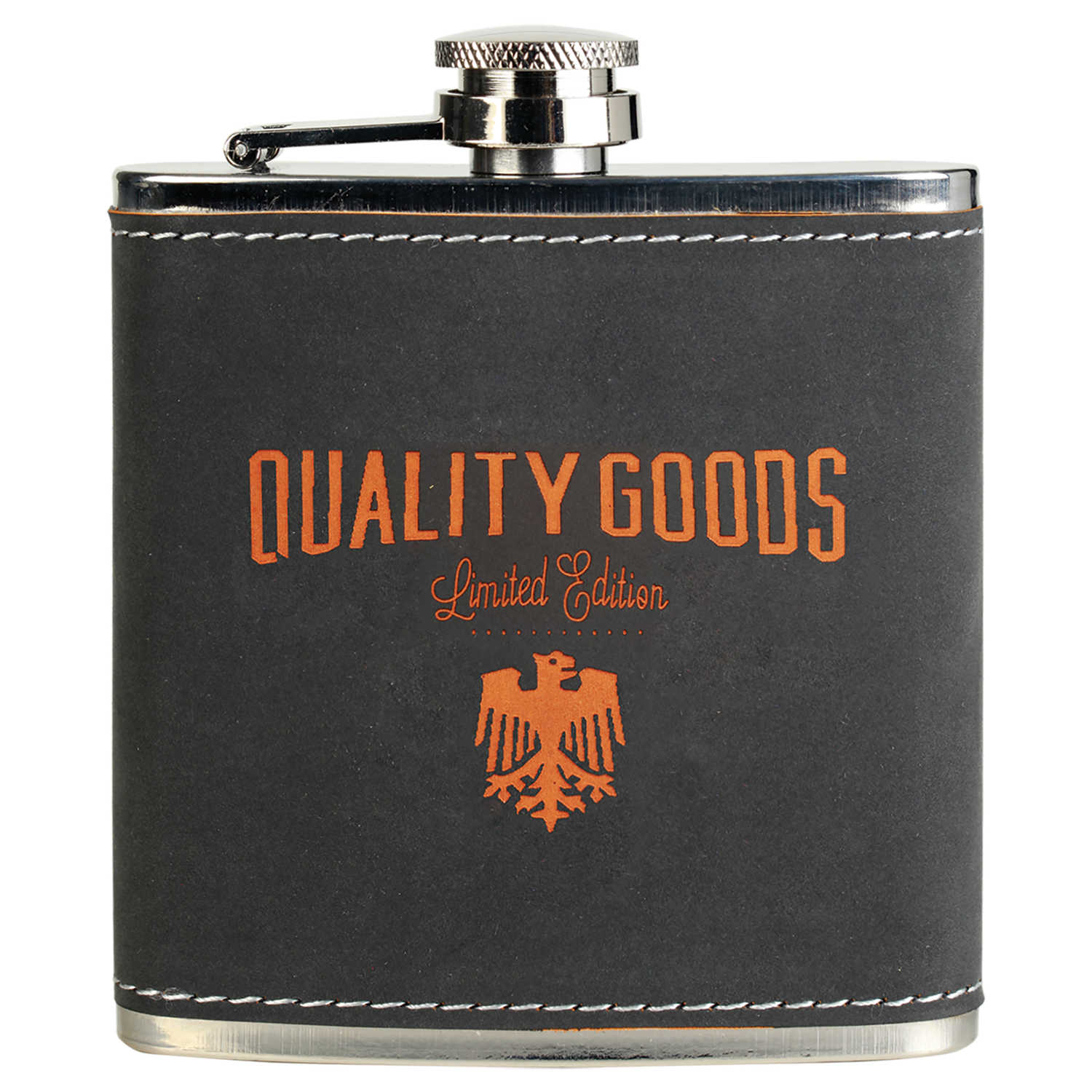 6 oz Stainless Steel Flask, Color: Dark Gray/Orange