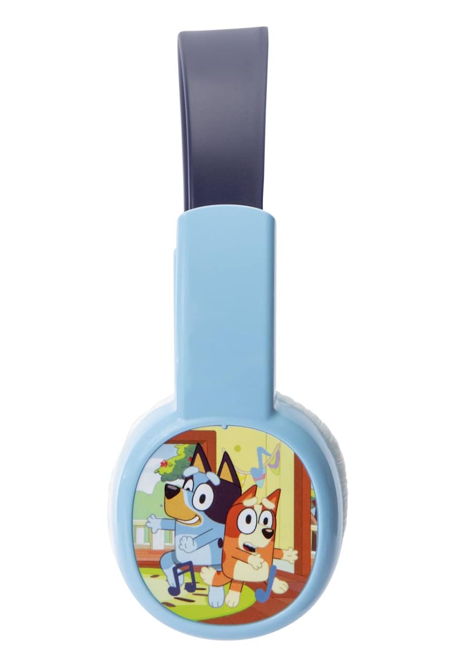 Bluey Bluetooth Wireless Kid-Safe Over-Ear Headphones with Microphone, Volume Limited, Rechargeable, Blue