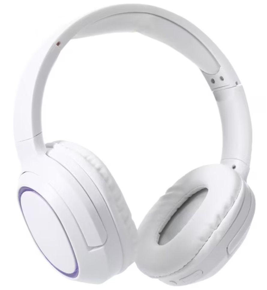 Vision LED Wireless Bluetooth Over-Ear Headphones with Microphone &amp; RGB Color-Changing Lights – White