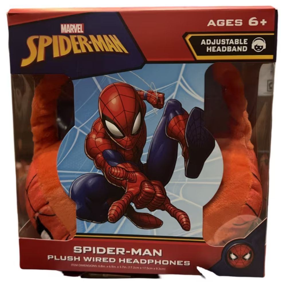 Marvel Spider-Man Plush Wired Headphones for Kids – Adjustable Headband, Ages 6+