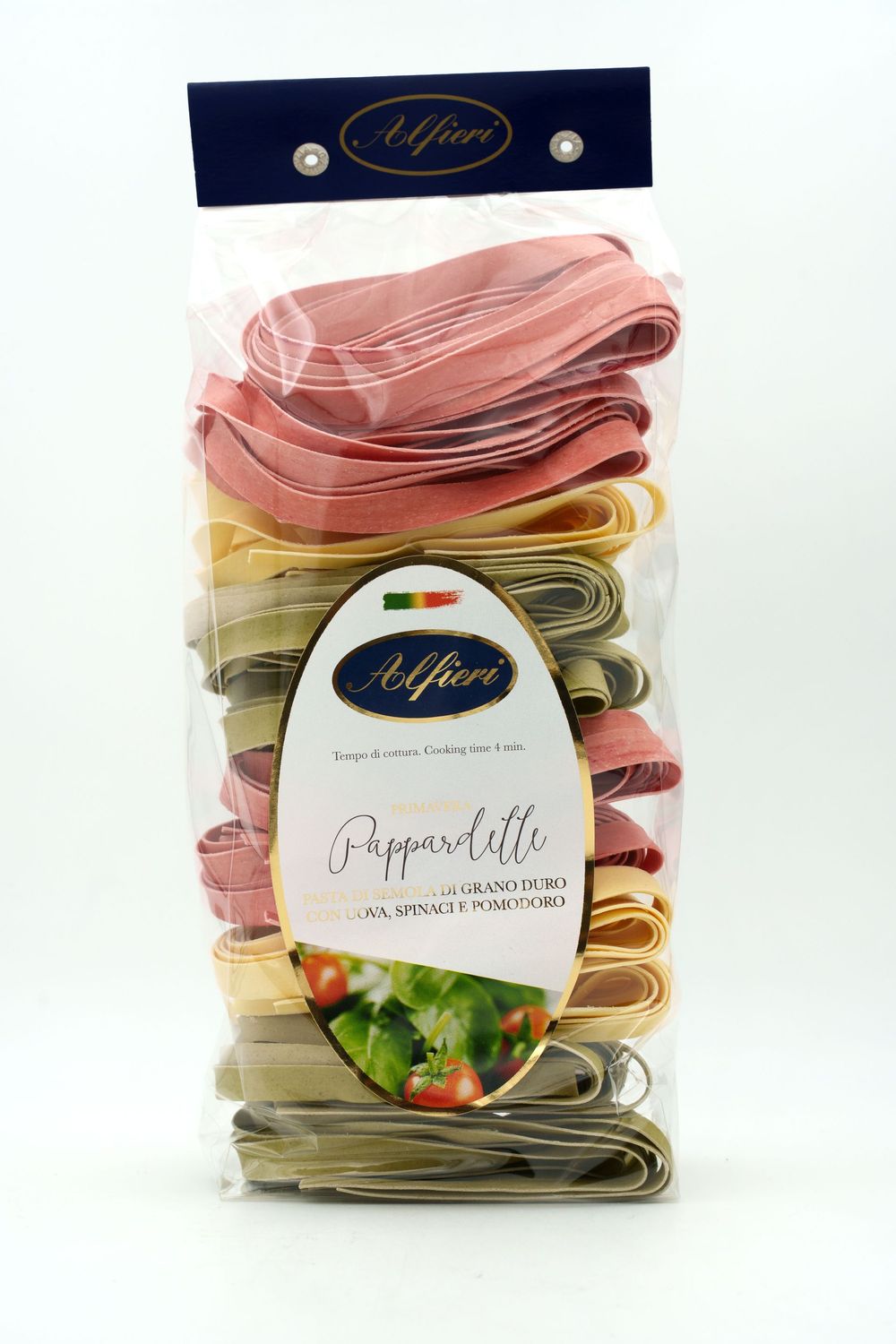 Pappardelle - Pasta di semola di grano duro con uova, spinaci e pomodoro