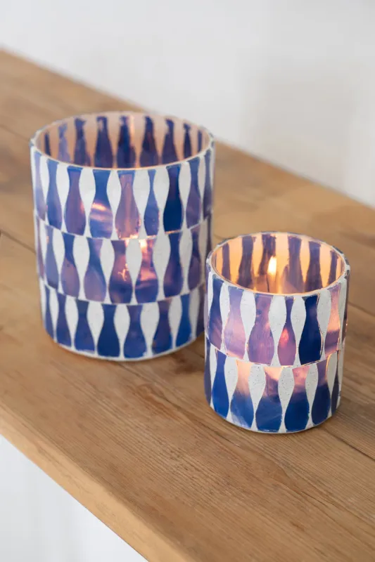 Kaarshouder glas blauw/wit - 3 formaten