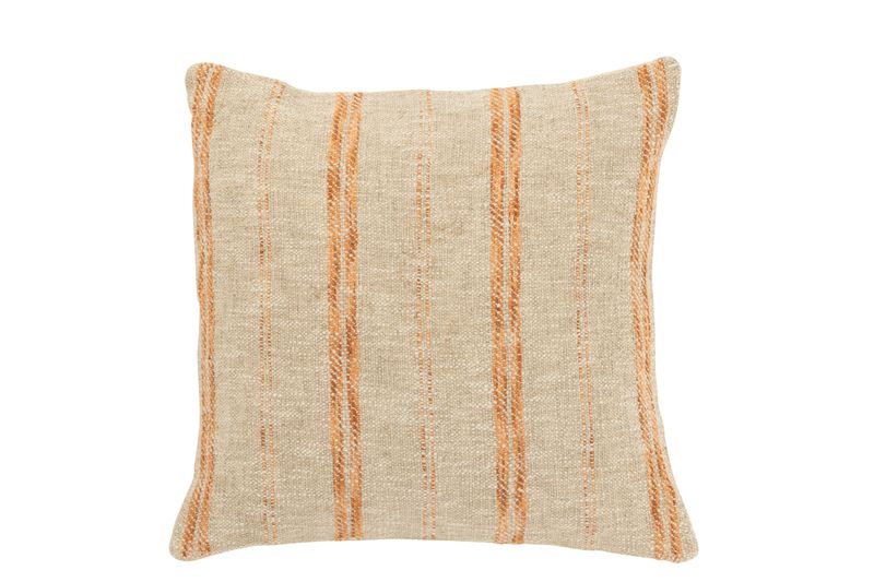 Kussen strepen beige/roest vierkant
