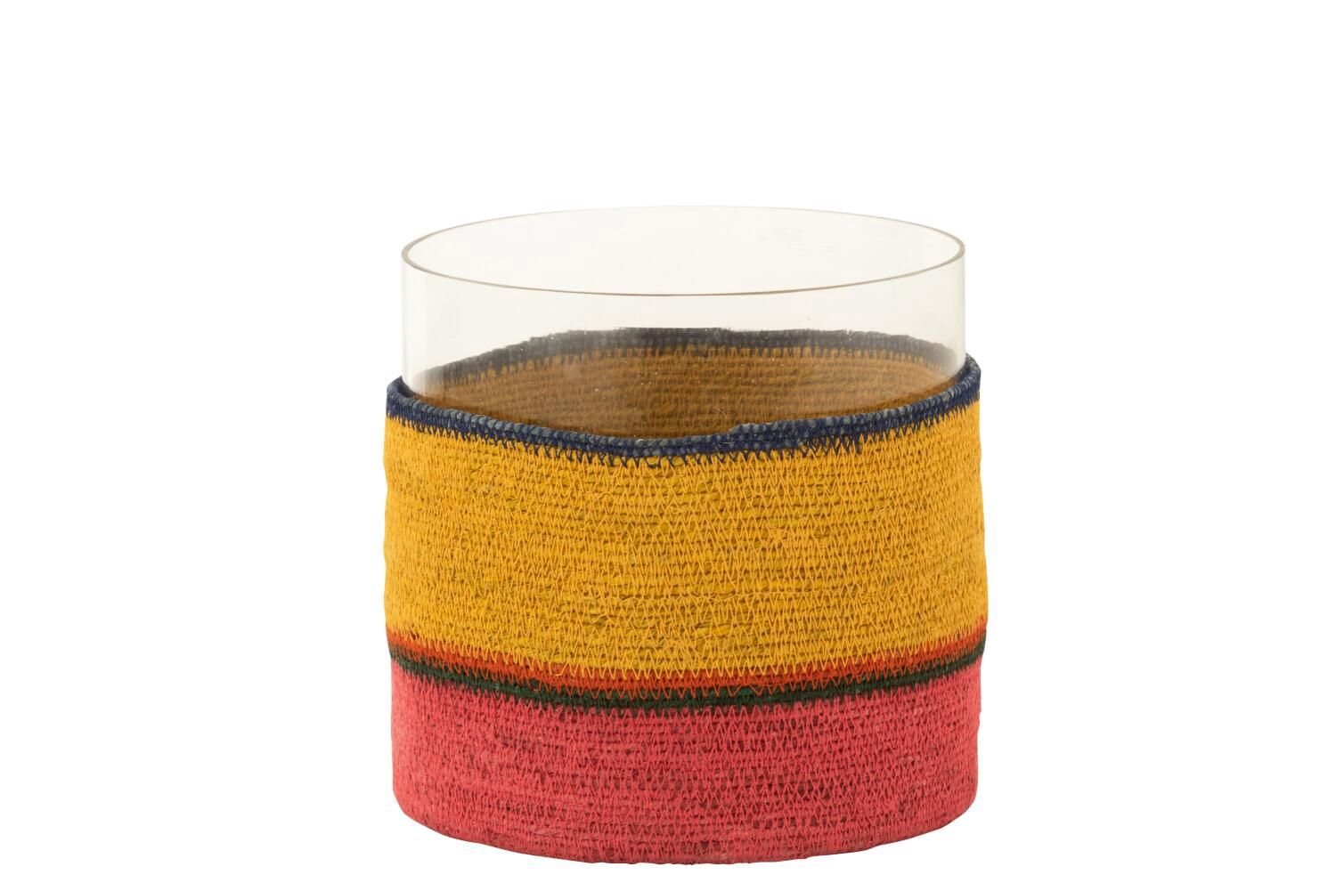 Theelichthouder glass/zeegras, Colour: Geel/Roze