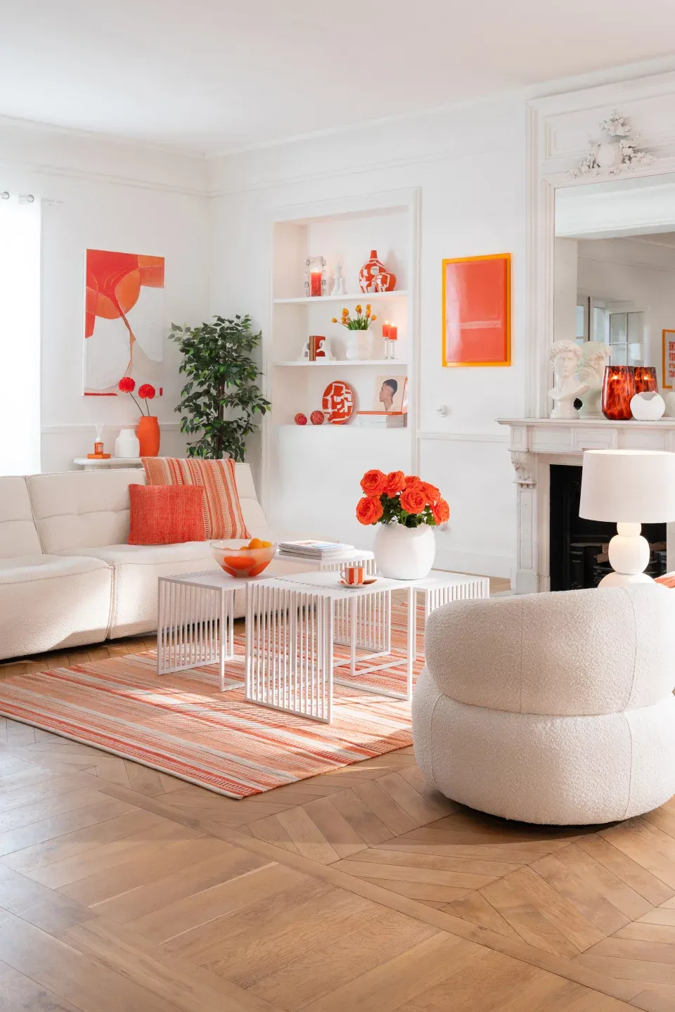 Gestreept vloerkleed ecru &amp; donkeroranje – 200 × 300 cm