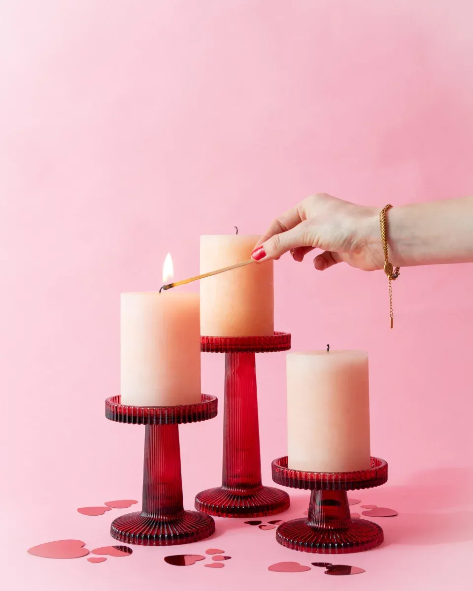 Nelly glazen kaarshouders – set van 3, rood