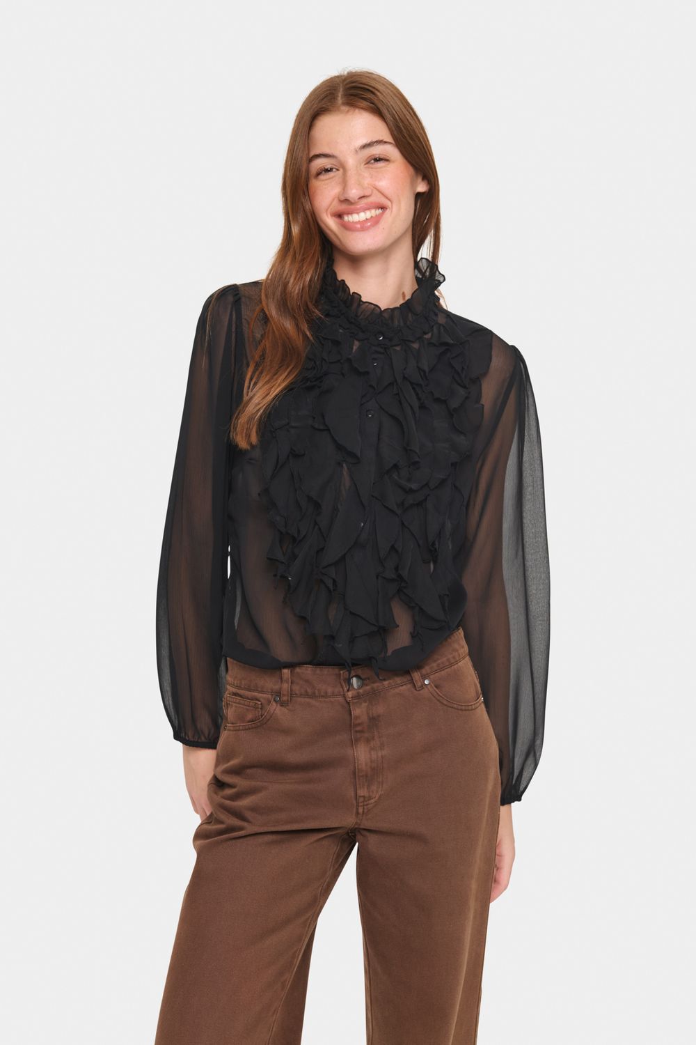 LiljaSZ Crinkle LS Shirt, Color: Black, Size: XS