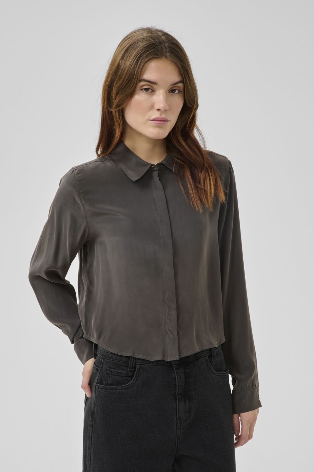 MWSilk Short Shirt, Color: Dark Shadow, Size: 34
