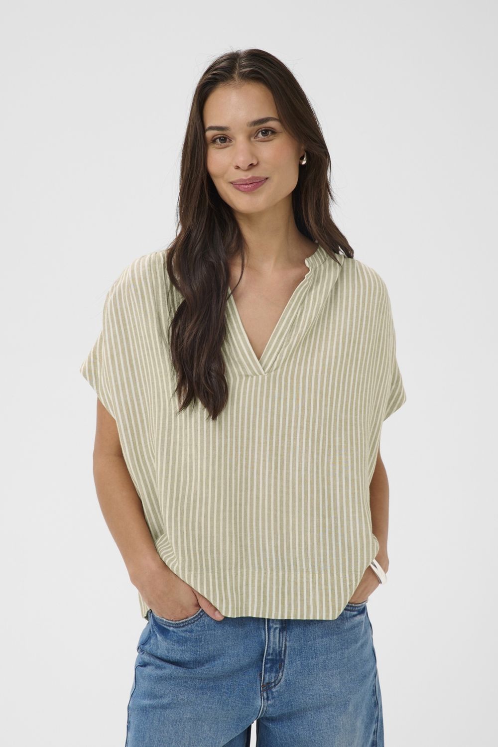 KAmilia Wing SL Blouse, Color: Chinchilla/Chalk Stripe, Size: 34