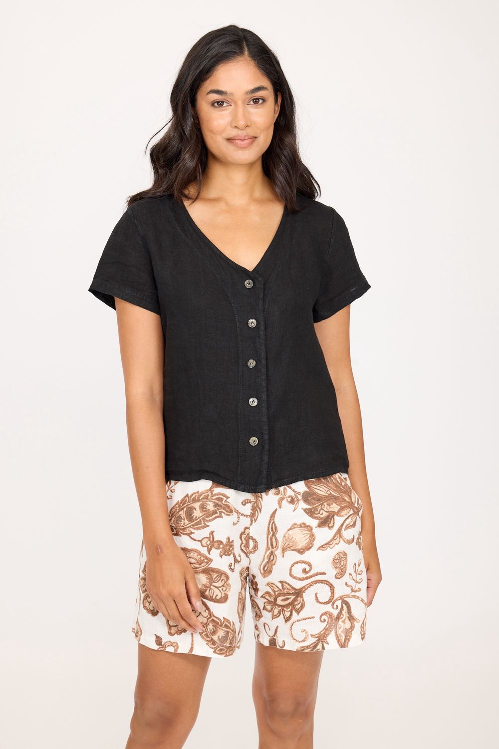 R0354 Button Down Top, Color: Blk, Size: XS