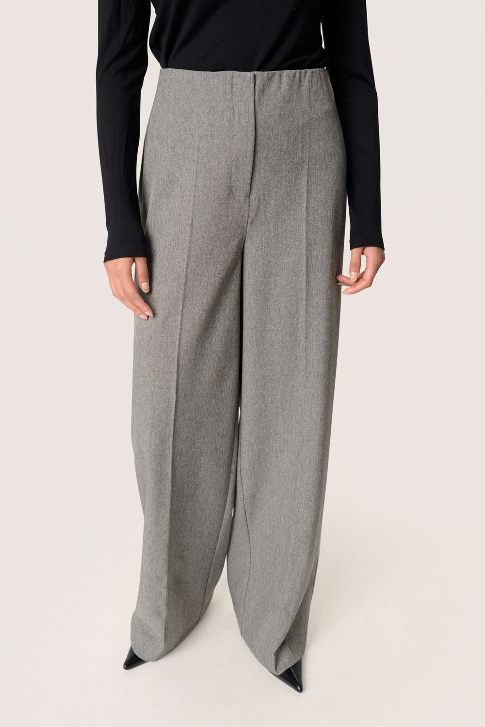 SLLilu Corinne Wide Long Pants, Color: Grey Melange Suiting, Size: L