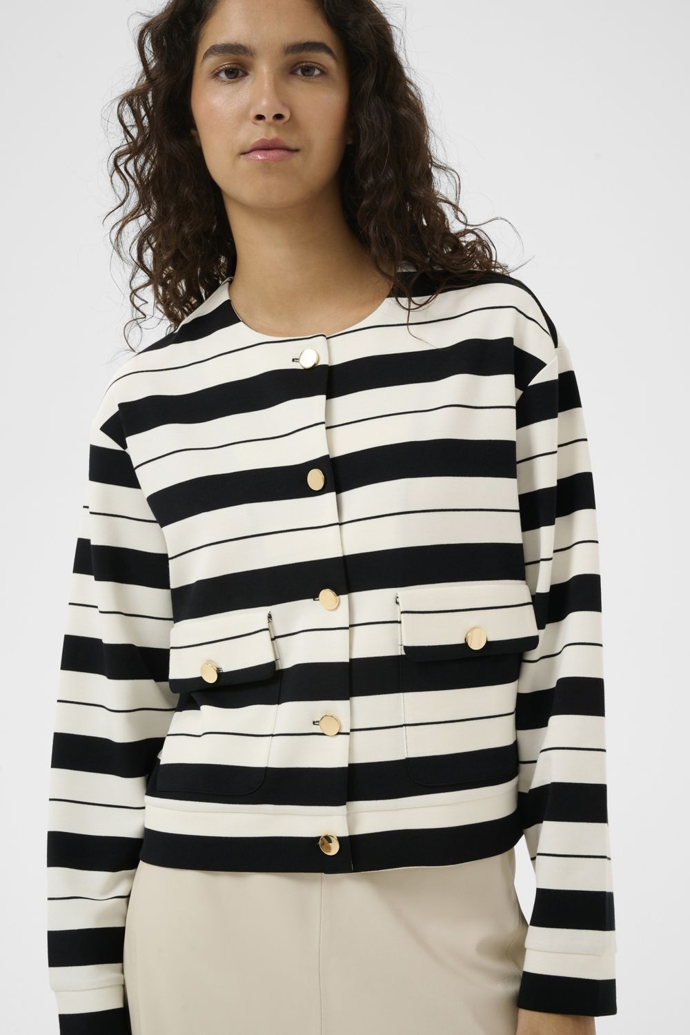 GIDAIW VINCENT JACKET, Color: WHISPER W/B LARGE STRIPES, Size: XS