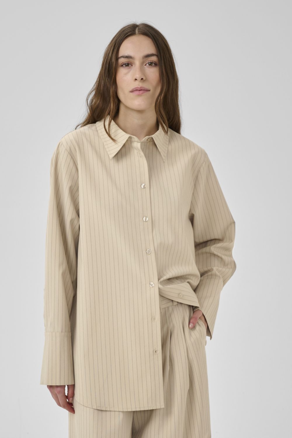 VittaMW Shirt, Color: Brown Rice W. Stripe, Size: 34