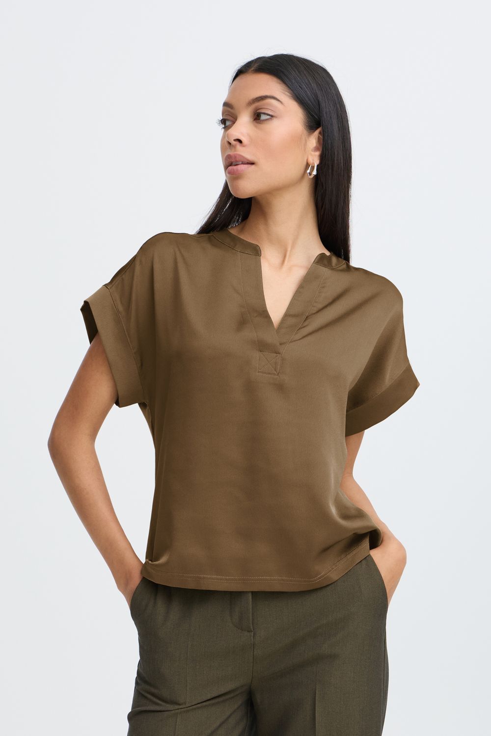 BYSELITA V PLACKET NECK, Color: Sepia, Size: XS