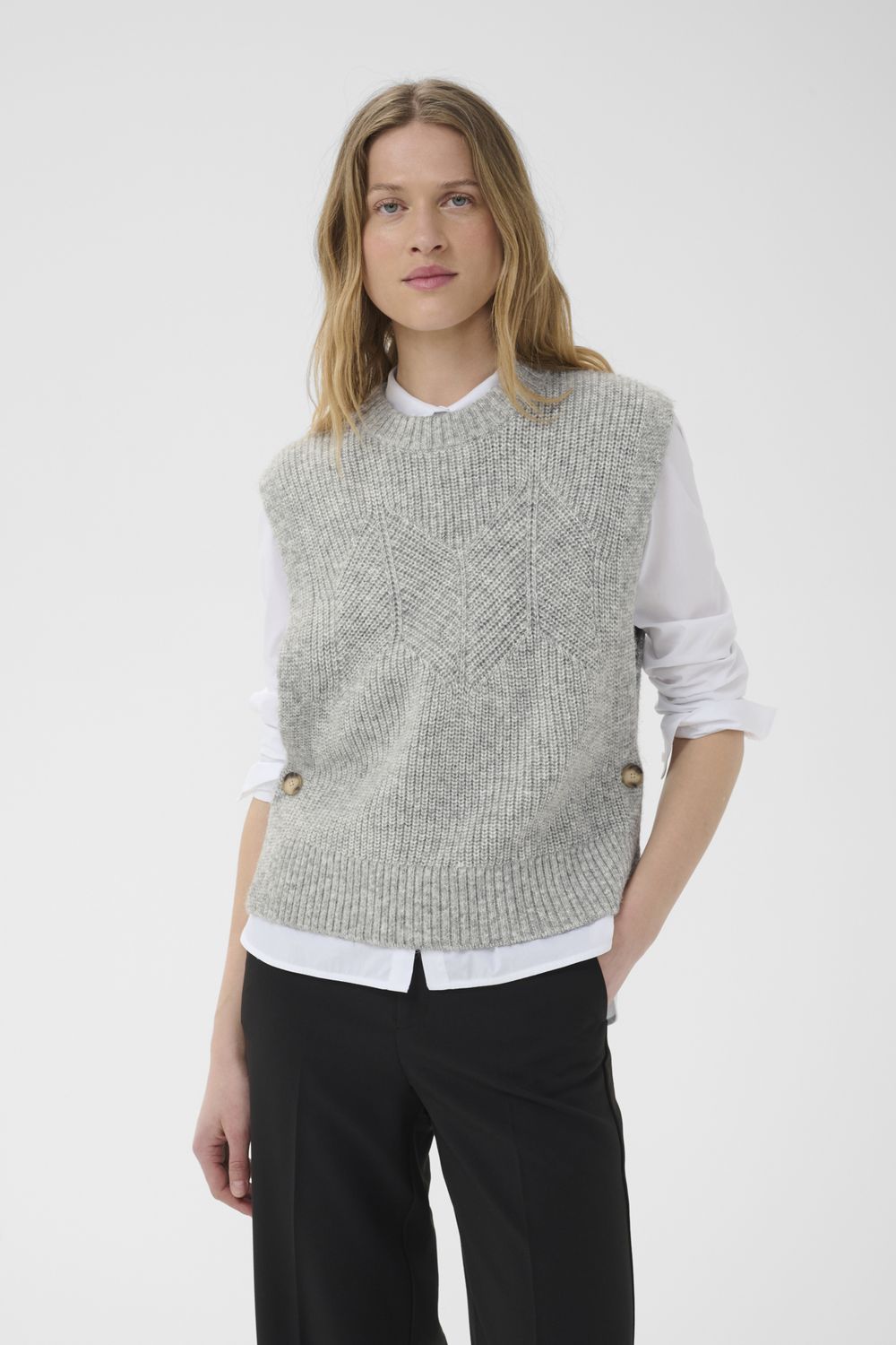 CharlyePW Waistcoat, Color: Medium Grey Melange, Size: XS