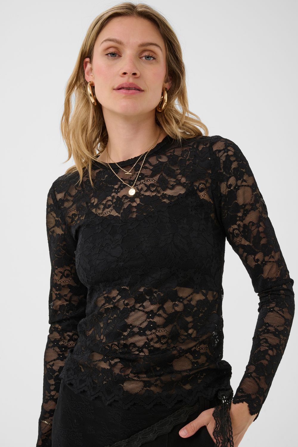 CRPitia Lace Blouse, Color: Pitch Black, Size: S