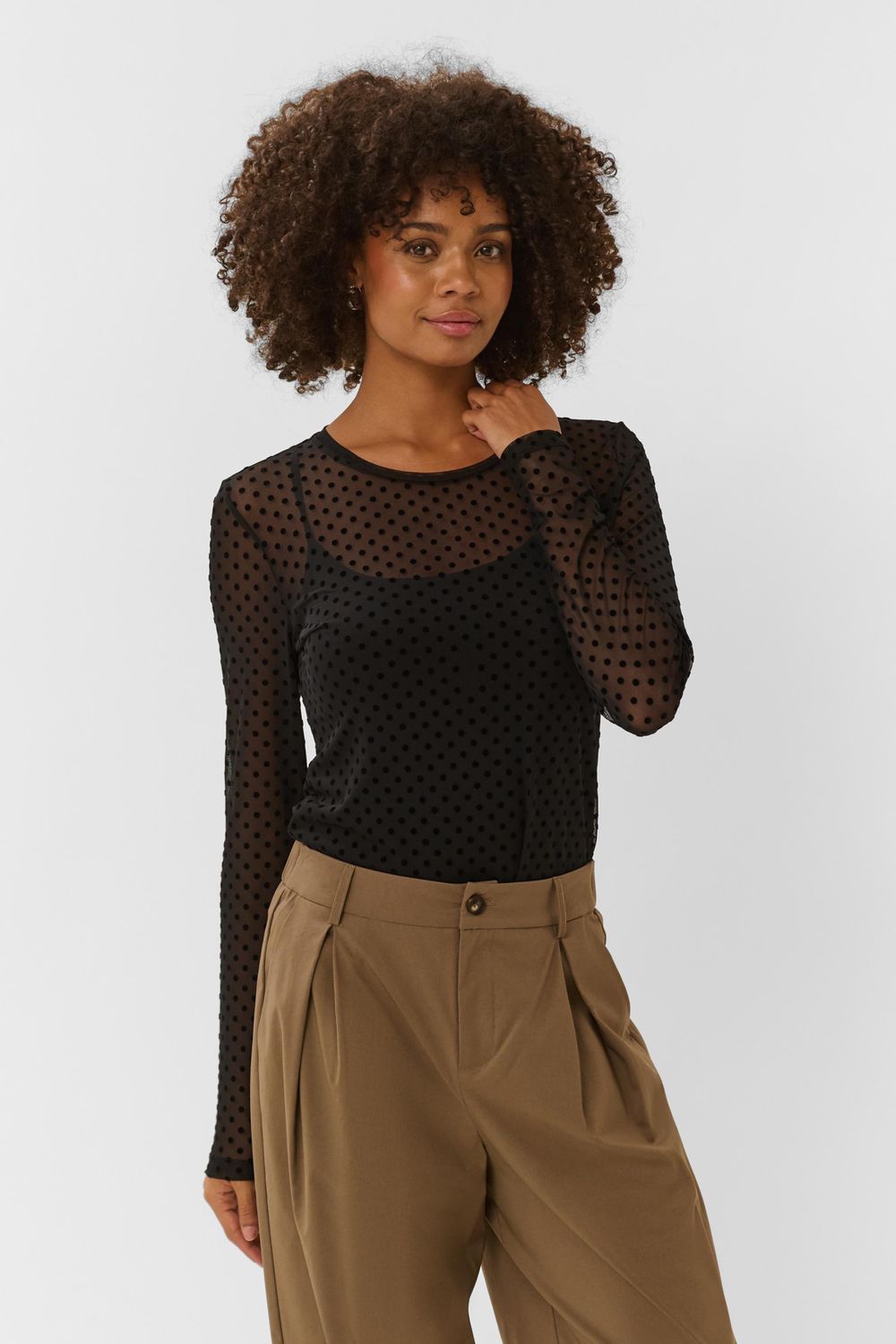 CUlaya Mesh Blouse, Color: Black Dot, Size: S