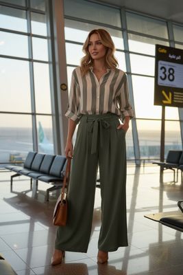 Blouse gestreept olijfgroen